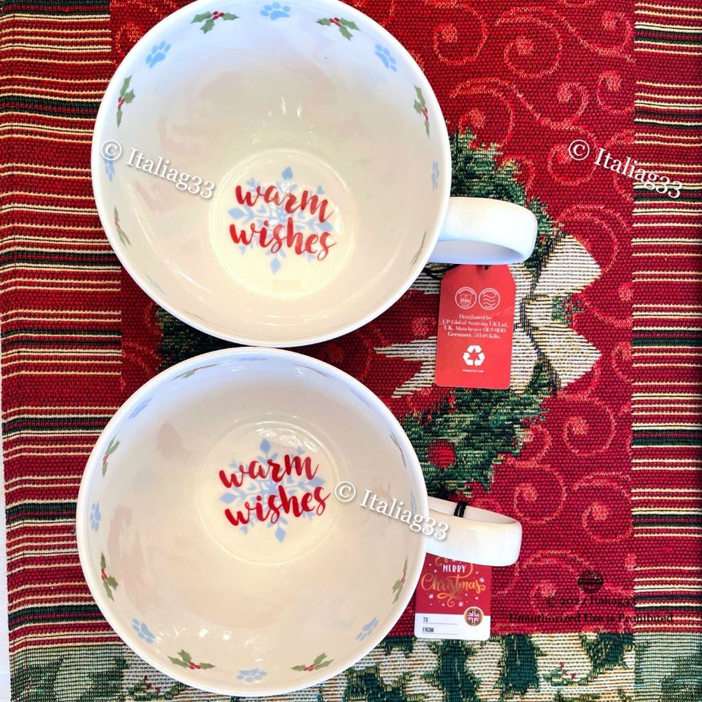 Portobello By Design Cup Mugs Dogs in Stockings Holiday Warm Wishes Bone China - Picture 5 of 12